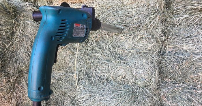 Testing hay to be analyzed with hay probe