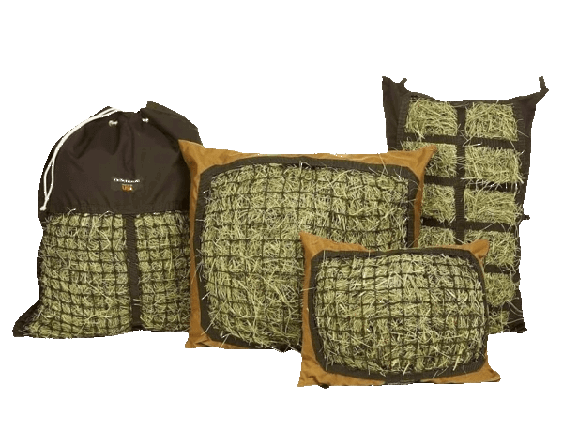 The Hay Pillow Product Line - Slow Feed Standard, Mini, Hanging & Horse Trailer Manger Styles.