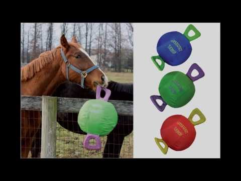 Video of horse playing with Jolly Tug 14" Horse Ball Enrichment Toy.