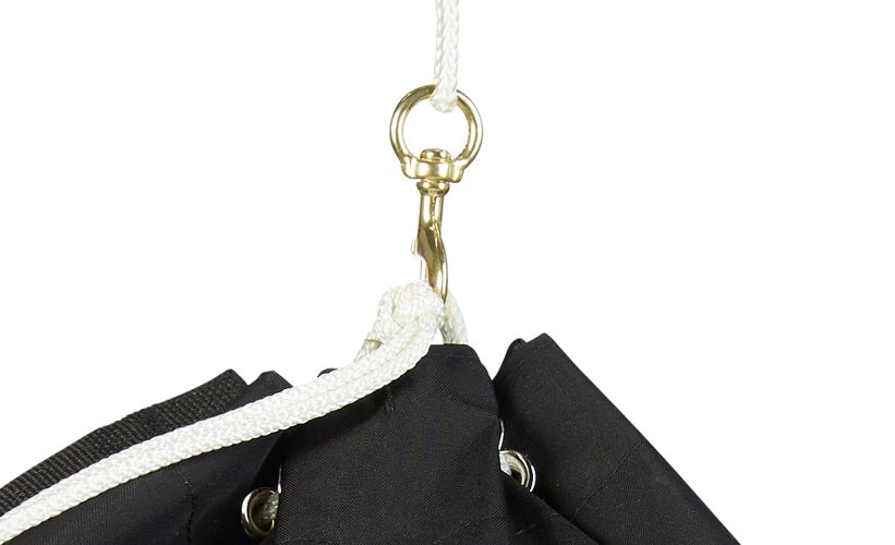 Solid brass swivel clip attached to Hanging Hay Pillow drawstring.