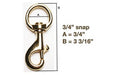 Solid brass swivel clip with 3/4" snap.