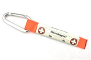 Back of neon orange Ultralite Emergency Info ID Clip-on Tag. showing Microchipped Yes/No status.