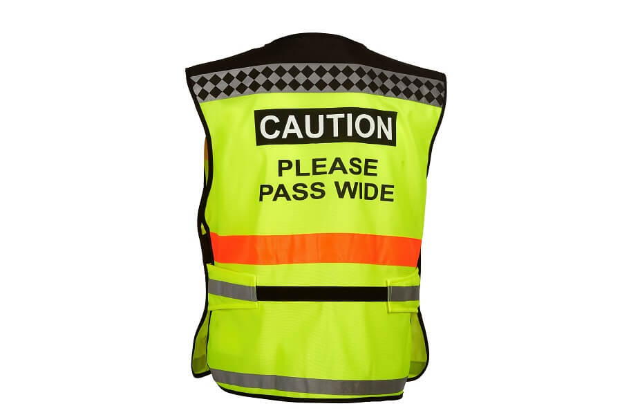 Back view of high viz horse riding vest. 