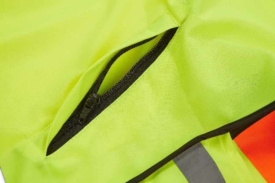 Zippered pocket in Reflective High Visibility Riders Vest.